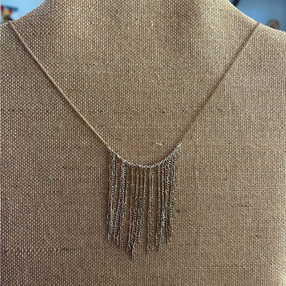 Lauren Conrad Fringe Tassel Necklace Silver And Gold 32”-35”